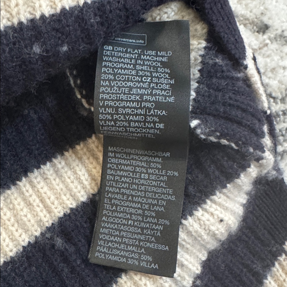 & Other Stories Striped Half Zip Sweater Wool Blend Navy Cream Stockholm Atelier - Picture 5 of 7